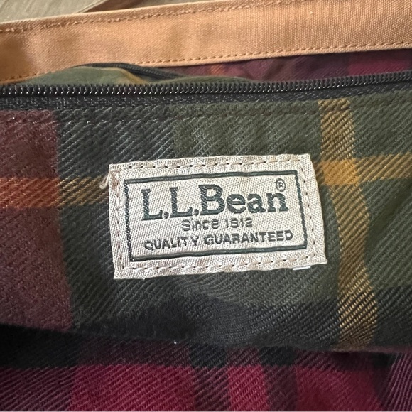 L.L. Bean Boat and Tote Canvas Bag Brown Green Leather tan olive - Picture 8 of 14